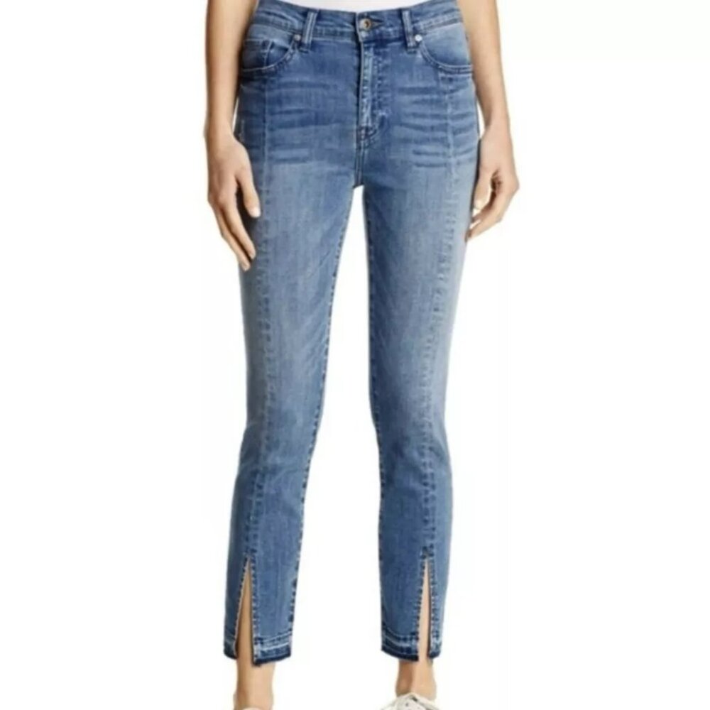 PISTOLA Women's Jeans 30Wx 26L Medium Wash Skinny Distressed Split Raw Hem
